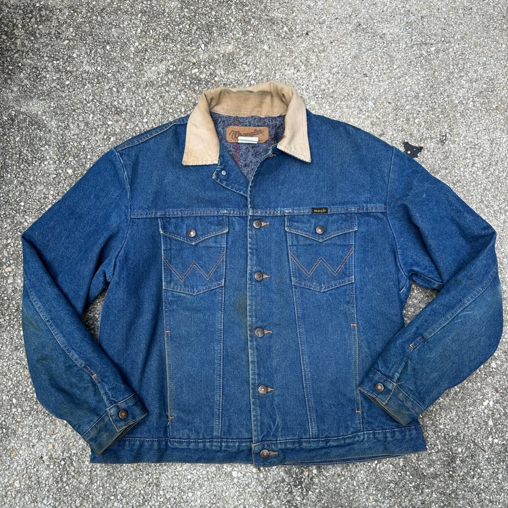 Vintage Wrangler Denim Jacket Blanket Lined Corduroy Collar Blue 74260PW Size 44